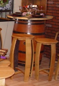 Whole Oak Wine Barrel on 4 Inch Legs with Clear Varnished Pine Table top